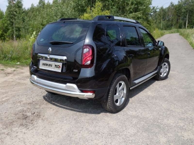 Защита заднего бампера овальная длинная 75х42 мм ТСС для Renault Duster 2015-2021